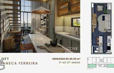 Imagem: O apartamento possui 1 Dormitório, 2 Banheiros, 1 Vaga na garagem