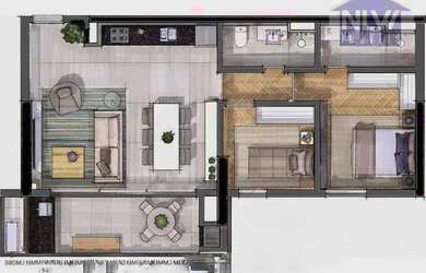 Imagem: O apartamento possui 2 Dormitórios, 2 Banheiros, 2 Vagas na