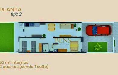 Imagem: A casa possui 2 Dormitórios, 1 Banheiro, 1 Vaga na garagem