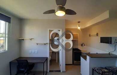 Imagem: O apartamento possui 1 Dormitório, 1 Banheiro, 1 Vaga na garagem