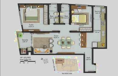 Imagem: O apartamento possui 2 Dormitórios, 2 Banheiros, 1 Vaga na