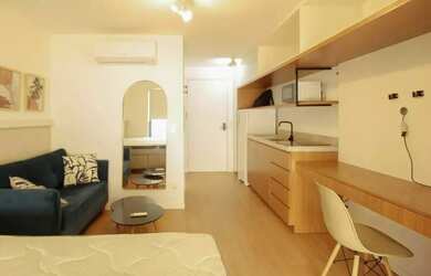 Imagem: O apartamento possui 1 Dormitório, 1 Banheiro, 1 Vaga na garagem