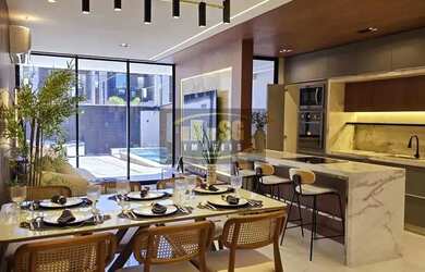 Imagem: A casa em condomínio possui 4 Dormitórios, 4 Banheiros, 144m²