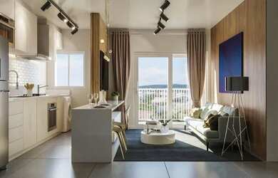 Imagem: O apartamento possui 1 Dormitório, 1 Banheiro, 1 Vaga na garagem