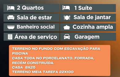 Imagem: A casa possui 3 Dormitórios, 2 Banheiros e 1 Vaga na garagem
