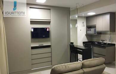 Imagem: O apartamento possui 1 Dormitório, 1 Banheiro, 1 Vaga na garagem