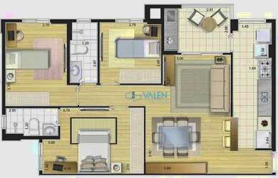 Imagem: O apartamento possui 3 Dormitórios, 2 Banheiros, 2 Vagas na