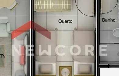 Imagem: O apartamento possui 2 Dormitórios, 1 Banheiro, 1 Vaga na garagem