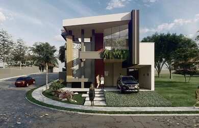 Imagem: A casa em condomínio possui 4 Dormitórios, 5 Banheiros, 2