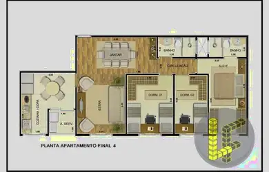 Imagem: O apartamento possui 3 Dormitórios, 1 Banheiro, 2 Vagas na