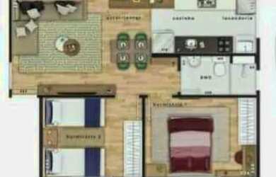 Imagem: O apartamento possui 2 Dormitórios, 1 Banheiro, 1 Vaga na garagem