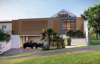 Imagem: A casa em condomínio possui 4 Dormitórios, 4 Banheiros, 5