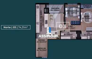 Imagem: O apartamento possui 2 Dormitórios, 2 Banheiros, 1 Vaga na