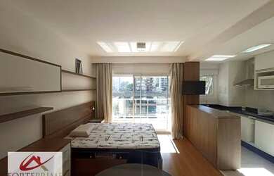 Imagem: O apartamento possui 1 Dormitório, 1 Banheiro, 1 Vaga na garagem