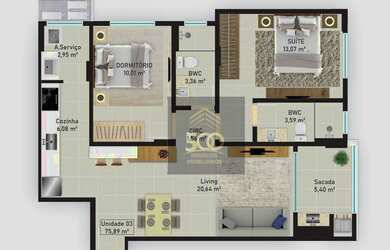 Imagem 11: Apartamento à venda, 76 m² por R$ 364.000,00 - Barreiros - São José/SC