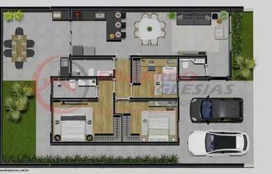 Imagem: A casa em condomínio possui 3 Dormitórios, 1 Banheiro, 2 Vagas