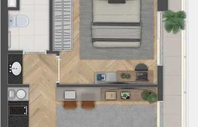 Imagem: O apartamento possui 1 Dormitório, 1 Banheiro, 30m² de Área