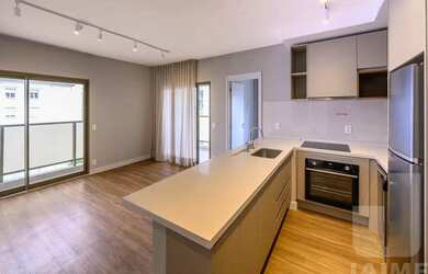 Imagem: O apartamento possui 1 Dormitório, 1 Banheiro, 1 Vaga na garagem