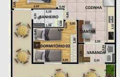 Imagem: O apartamento possui 2 Dormitórios, 1 Banheiro, 69m² de Área