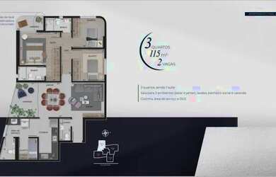 Imagem: O apartamento possui 3 Dormitórios, 2 Banheiros, 2 Vagas na