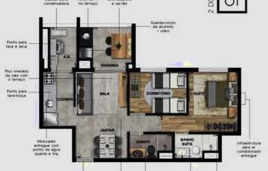 Imagem: O apartamento possui 2 Dormitórios, 1 Banheiro, 1 Vaga na garagem