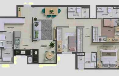 Imagem: O apartamento possui 3 Dormitórios, 3 Banheiros, 2 Vagas na