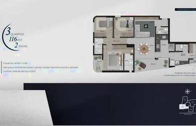 Imagem: O apartamento possui 3 Dormitórios, 2 Banheiros, 2 Vagas na