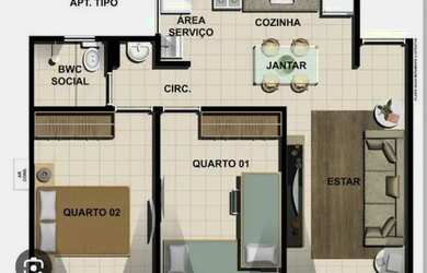 Imagem: O apartamento possui 2 Dormitórios, 1 Banheiro, 1 Vaga na garagem