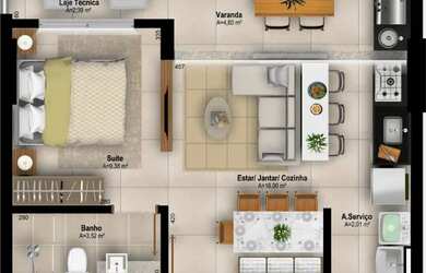 Imagem: O apartamento possui 1 Dormitório, 1 Banheiro, 1 Vaga na garagem