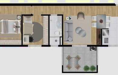 Imagem: O apartamento possui 2 Dormitórios, 1 Banheiro, 1 Vaga na garagem