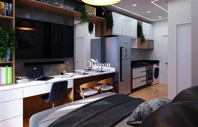 Imagem: O studio possui 1 Dormitório, 1 Banheiro, 24m² de Área e