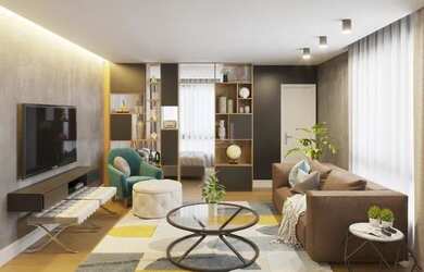 Imagem: O apartamento possui 1 Dormitório, 1 Banheiro, 1 Vaga na garagem