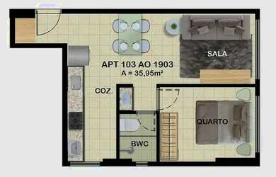 Imagem 3: Apartamento para venda com 37 metros quadrados com 1 quarto em Boa Vista...