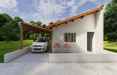 Imagem: A casa possui 3 Dormitórios, 1 Banheiro, 2 Vagas na garagem