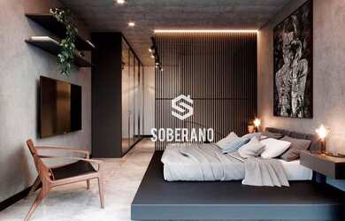 Imagem: O studio possui 1 Dormitório, 1 Banheiro, 24m² de Área e