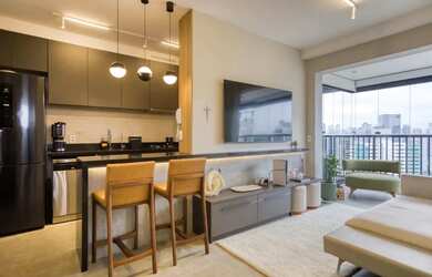 Imagem: O apartamento possui 1 Dormitório, 1 Banheiro, 1 Vaga na garagem