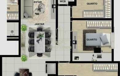 Imagem: O apartamento possui 2 Dormitórios, 1 Banheiro, 1 Vaga na garagem