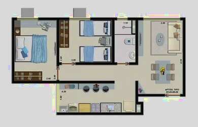 Imagem: O apartamento possui 2 Dormitórios, 1 Banheiro, 1 Vaga na garagem
