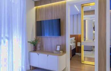 Imagem: O apartamento possui 1 Dormitório, 1 Banheiro, 1 Vaga na garagem