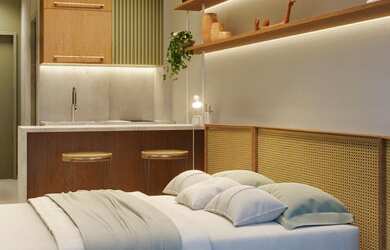 Imagem: O apartamento possui 1 Dormitório, 1 Banheiro, 1 Vaga na garagem