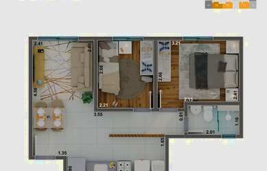 Imagem: O apartamento possui 2 Dormitórios, 1 Banheiro, 1 Vaga na garagem