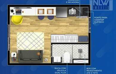 Imagem: O studio possui 1 Dormitório, 1 Banheiro e 17m² de Área e