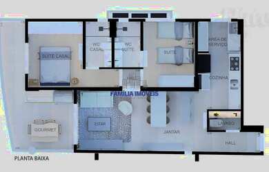 Imagem: O apartamento possui 2 Dormitórios, 3 Banheiros, 1 Vaga na