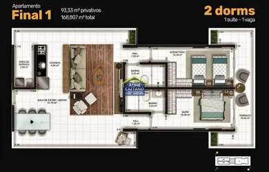 Imagem: O apartamento possui 2 Dormitórios, 2 Banheiros, 1 Vaga na