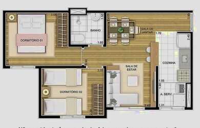 Imagem: O apartamento possui 2 Dormitórios, 1 Banheiro, 1 Vaga na garagem