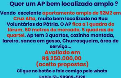 Imagem 1: Ap 92M2 - Cruz Alta - 3Q - Cozinha Montada - Lareira - Churrasqueira