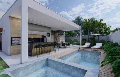 Imagem: A casa em condomínio possui 4 Dormitórios, 5 Banheiros, 4