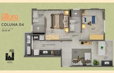 Imagem 9: Allure Residence. 59m² de Área, 2 Vagas na garageme2 Dormitórios