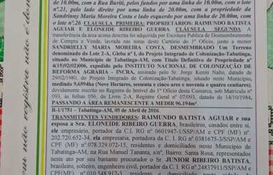 Imagem: O terreno possui 200m² de Área e está localizado em Tabatinga