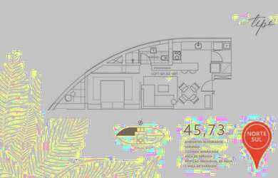 Imagem: O apartamento possui 1 Dormitório, 1 Banheiro, 1 Vaga na garagem